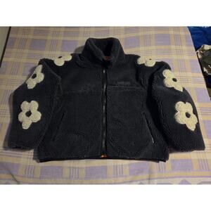 Sandy Liang Dark Grey Delphine Fleece Jacket Large Flowers MSRP $700+ Italy Wool
